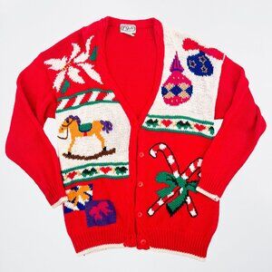 Vintage Novelty Holiday Christmas Knit Button Up Cardigan - M